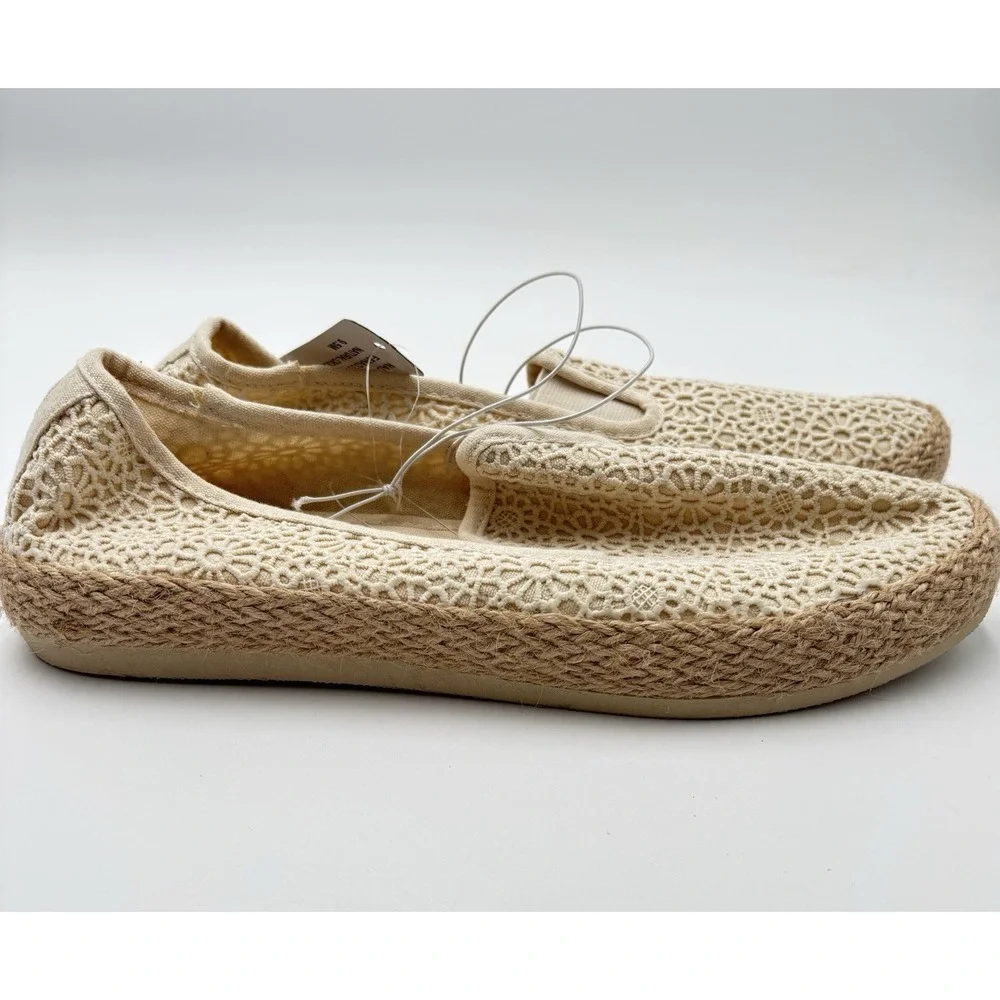 Esprit Nadine Crochet Espadrille Flats Women's 9.5 Ivory Lace Slip On Shoes